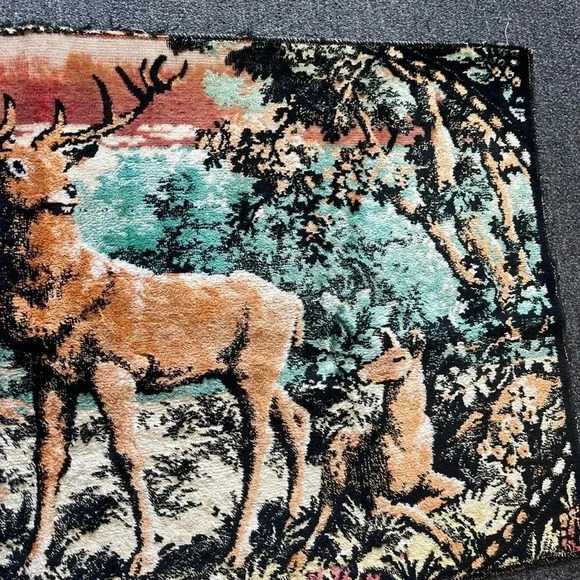 Vintage Handmade Velvet Deer Wildlife Wall Tapestry, Rustic Home Decor - Picture 4 of 5